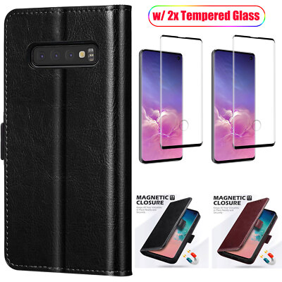 For Samsung Galaxy S10/S10+/S10e Case Leather Wallet Flip Cover+Screen  Protector