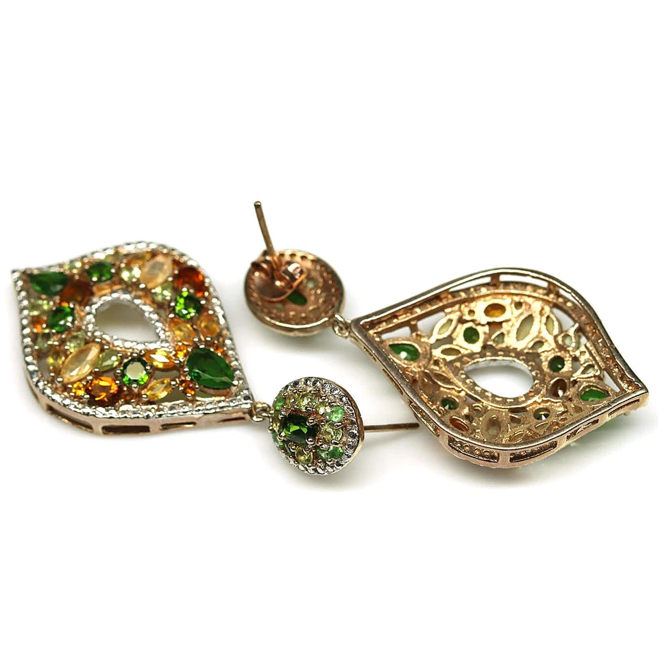 925 Sterling Silver Chrome Diopside, Sapphire & Zircon Earrings Christmas - Image 3 of 4