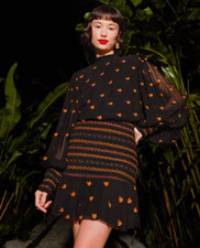 Farm Rio Anthropologie Embroidered Beaded Dress Bananas M Medium Womens