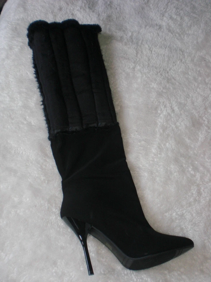 Nina NY Black Platform Stiletto Heel Boots w/ Fold Over Faux Fur 10M - Image 3 of 4