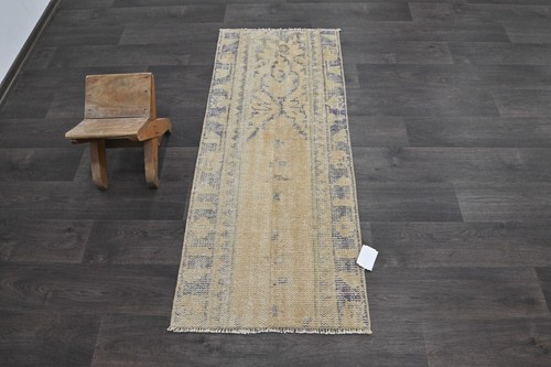 Vintage Turkish Runner Rug 2x5ft Wool Anatolian Handmade Hallway Oushak BEIGE