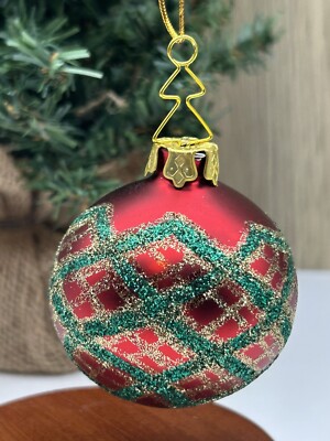 Vintage Kurt Adler Christmas Glass Tree Ornament Argyle pattern