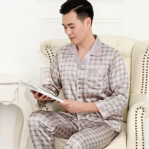 Luxus Herren Seide Satin Pyjama Set Weich Pyjama Langarm Nachtwäsche Loungewear - Bild 37 von 74