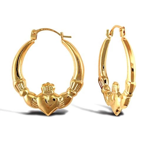 14ct Yellow Gold Claddagh Creole Hoop Earrings 14K Gold Earrings -*NEW*