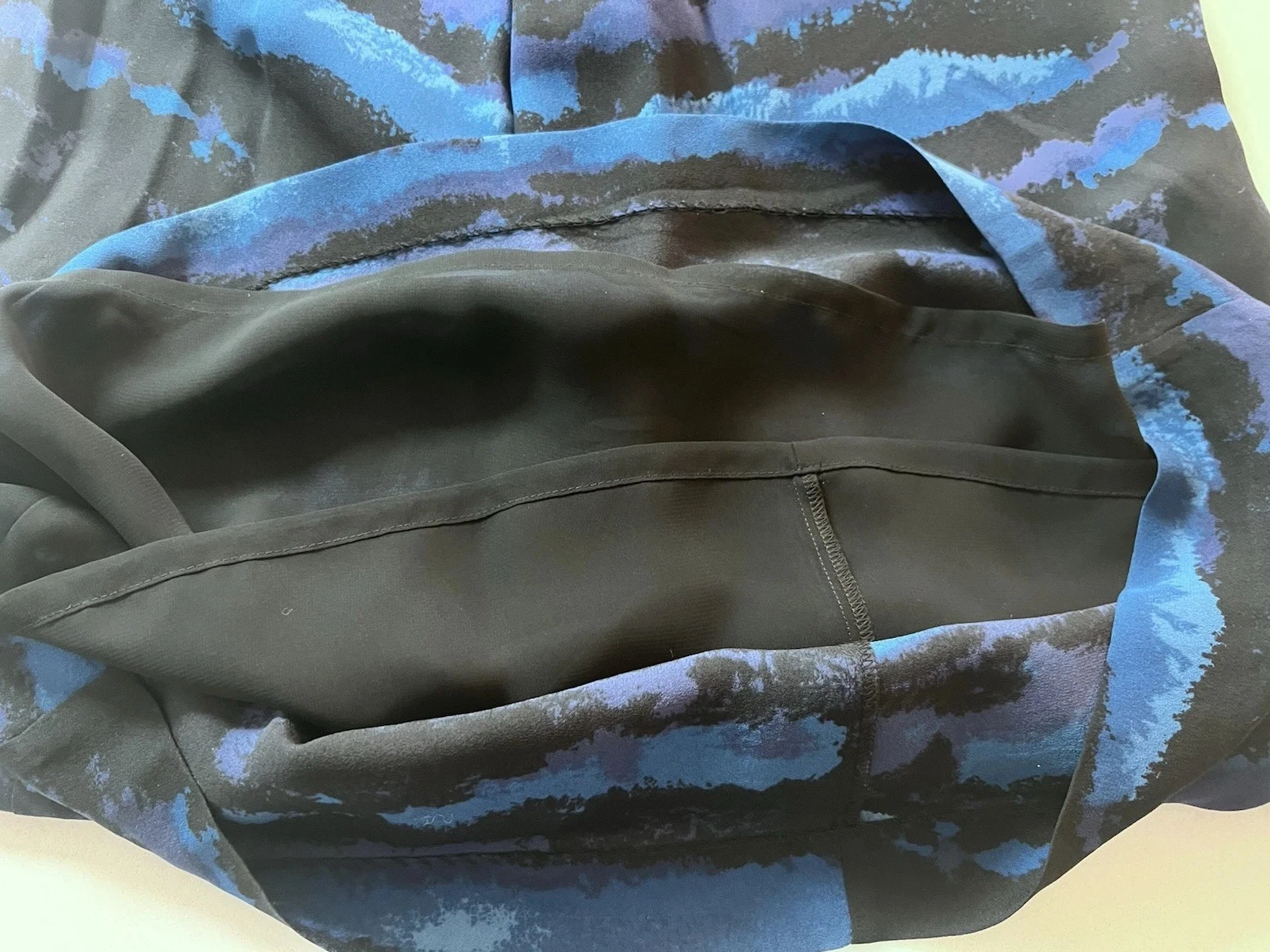 Abito Tory Burch Kaoy Landscape 100% seta foderato nero blu taglia 8 bellissimo