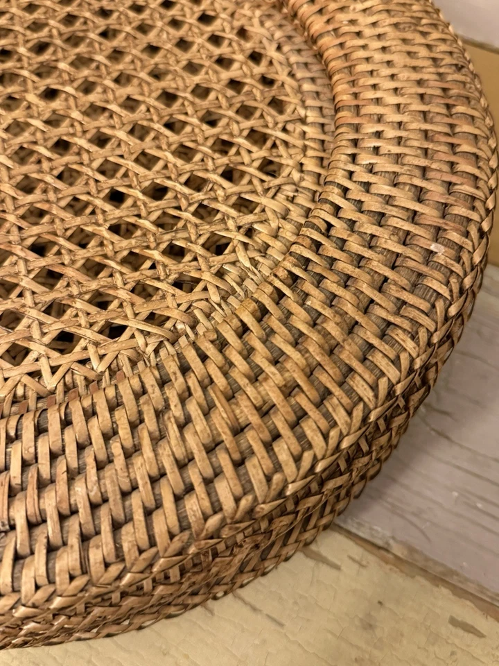 "Juego de 4 platos cargadores de mimbre tejido ratán vintage decoración de mesa boho moderna 12,5""" Foto 4 de 4