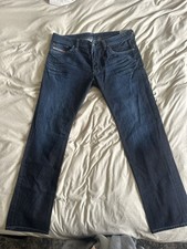 Diesel Straight Jeans Blue Dark Wash Logo 5-Pocket Men's Denim Cotton