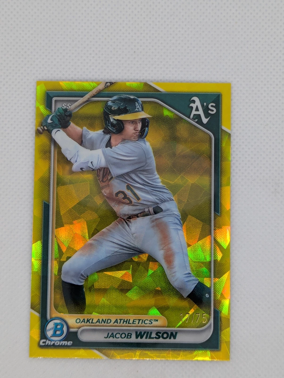2024 Bowman Sapphire Jacob Wilson Yellow /75 Athletics Color Match