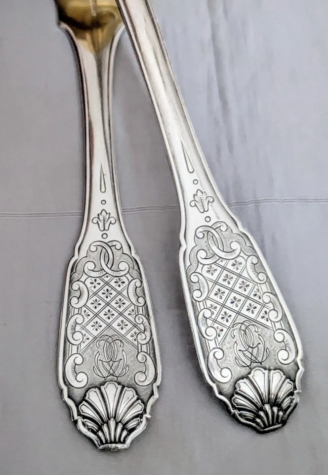 CARDEILHAC Couverts de Service à Glace Argent Massif et Vermeil Poinçon Minerve - Photo 4/4