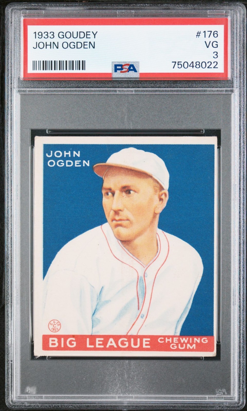 John Ogden, Rookie Card, 1933 Goudey #176 - PSA 3 VG