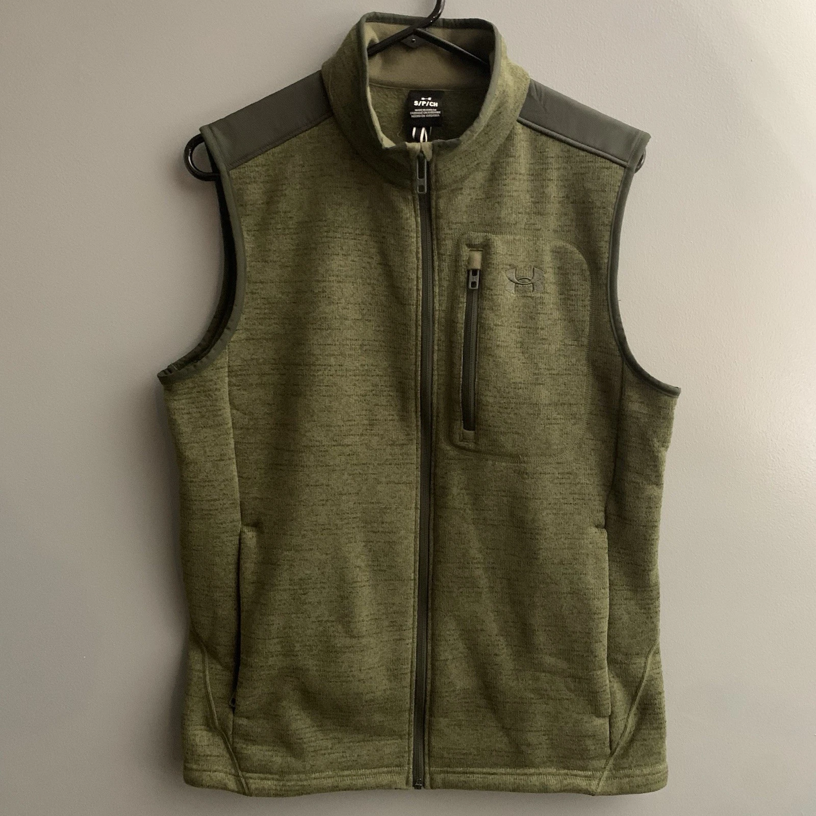 Under Armour Mens Small Specialist Vest Olive Full Zip Loose Fit Fleece MSRP $80