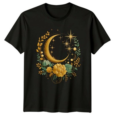 Mystical Moon Floral Elegance Damen T-Shirt Botanical Moon Celestial Art