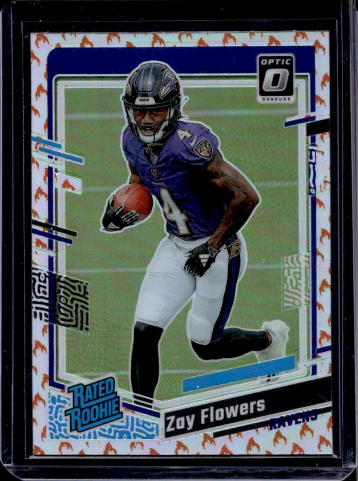 2023 Donruss Optic Zay Flowers Fire Emoji Prizm Rated Rookie #210 Ravens