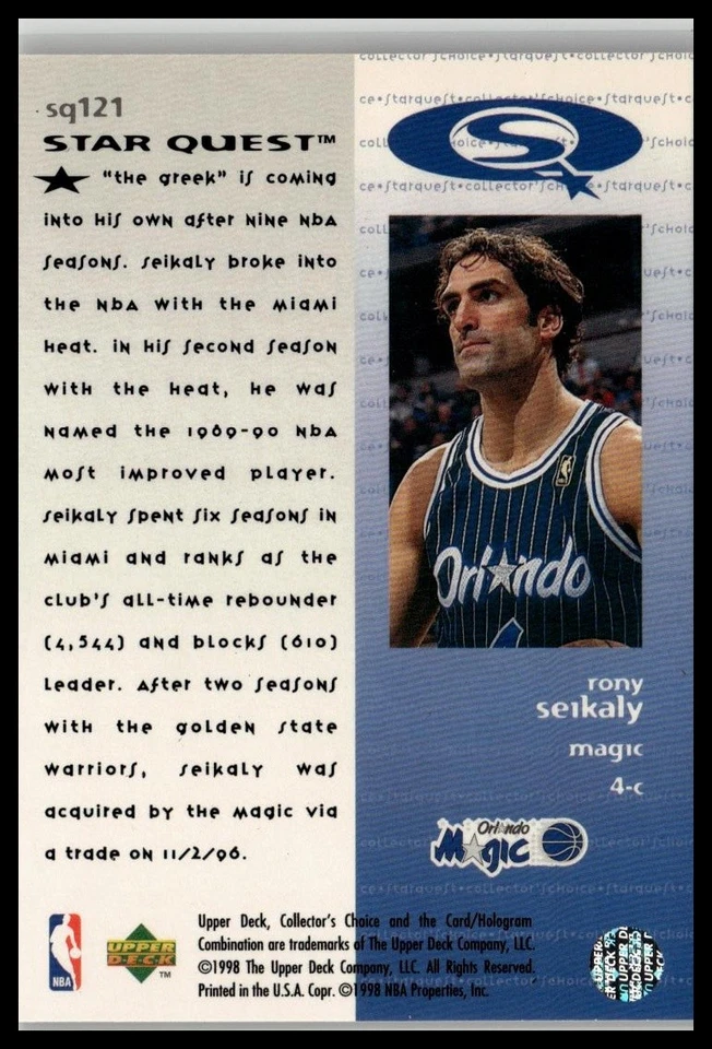 1997-98 Collector's Choice #SQ121 Rony Seikaly StarQuest - Image 2 of 2