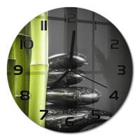 Glasuhr Runde Glas-Wanduhr Mit Leisem Uhrwerk Bambus Schwarze Zeiger Fi30 Cm