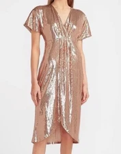Express NWT Sz.Small Rose Gold V-Neck Rose Gold Cocktail  Mid Length Dress