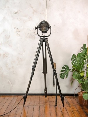 1960s Satin Black Repurposed Rank Strand Patt 123 Theater Spotlight Floor Lamp