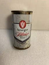 KRUEGER PILSNER BEER 12oz. FLAT TOP BEER CAN. CRANSTON RHODE ISLAND