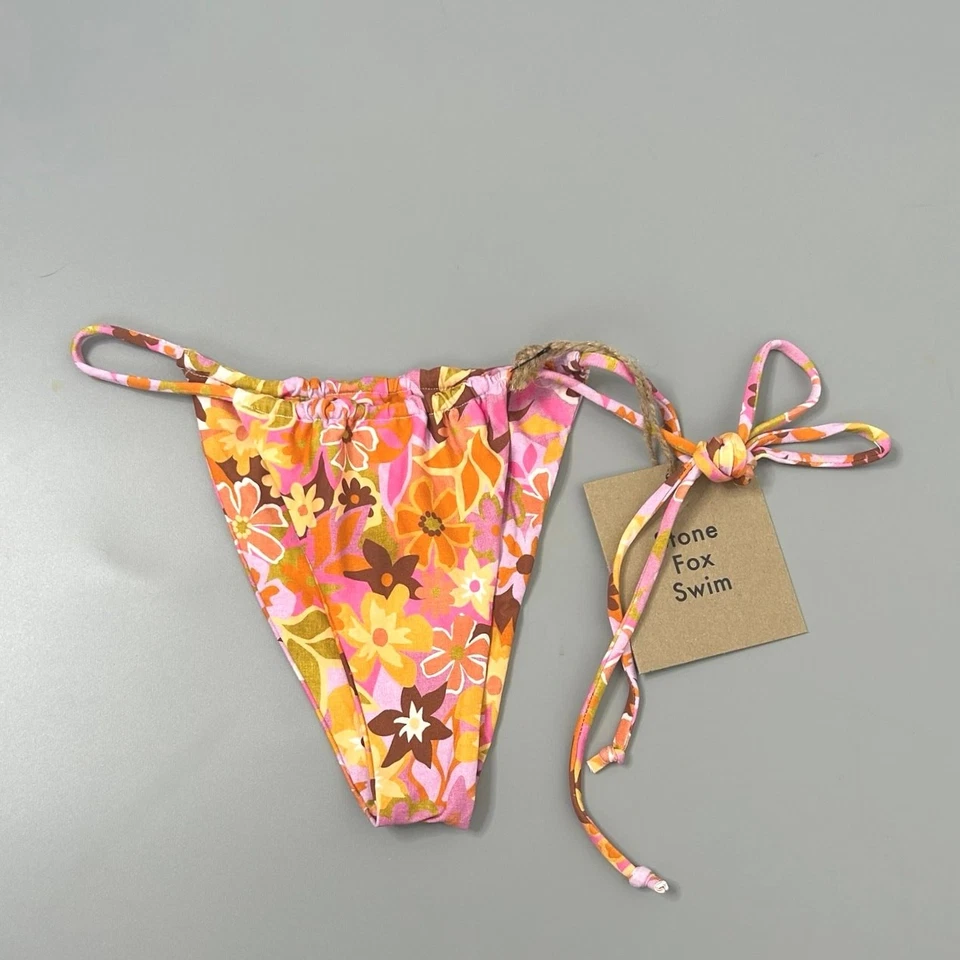 Parte inferior de bikini de natación Stone Fox extra pequeña amarilla rosa floral retro Pop River Foto 4 de 4