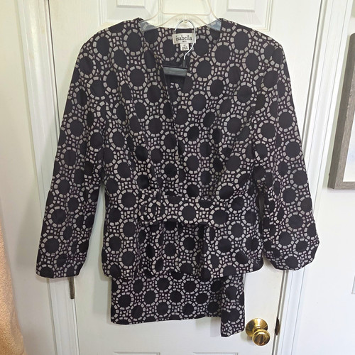 Isabella Suits Black/Gray Geometric 2-Piece Skirt Suit Set Size 14