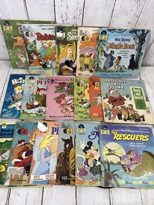 Lot of 17  See Hear Read Along Books & Records Vintage 33 1/3 Disney & More