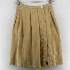 ALEX MILL Skirt M Linen Pleated Button Elastic Waist Lined Lagenlook Beige