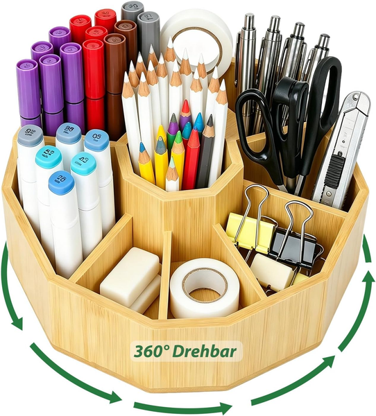 360° Drehbarer Bambus Schreibtisch Organizer,GroßE KapazitäT Stifte Organizer,80-image