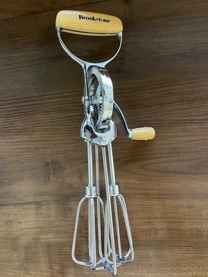 Vintage Brookstone Hand-crank Rotary Egg Beater Mixer Yellow Handles