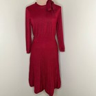 Nanette Lepore A-Line Dress Large Womens Red Metallic Midi Holiday Party Pleated