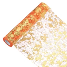 30 Feet Table Runner, Sequin Foil Thin Mesh Metallic Table Runner, Orange Gold