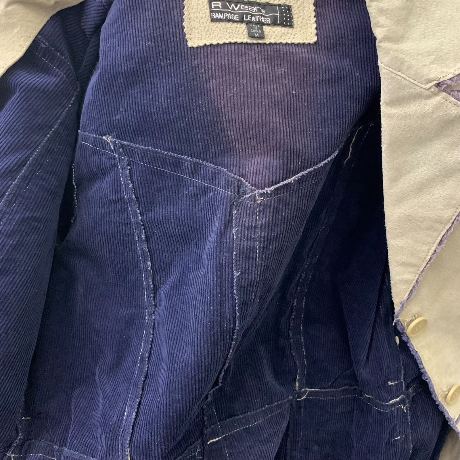 Vintage Leather Patchwork Jacket M Beige Corduroy… - image 7