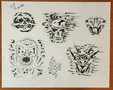 1989 OLD VINTAGE Greg Ardron Traditional Tattoo Flash Sheet Sydney AUS, Demons