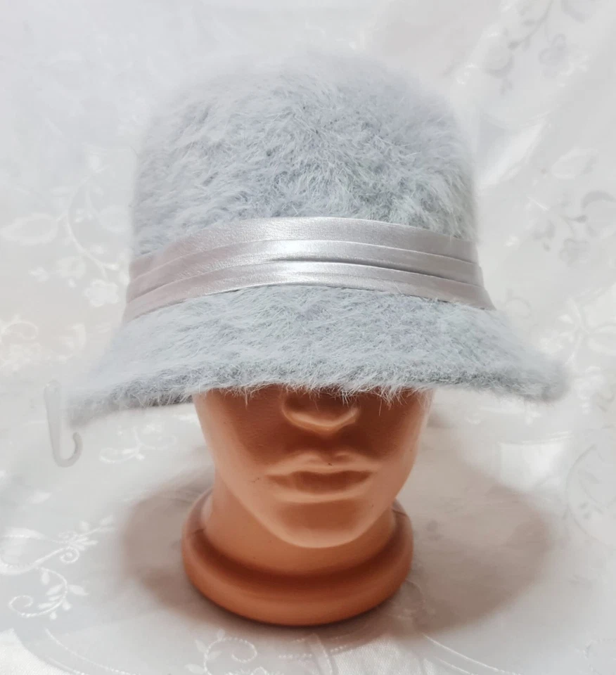 DE COLECCIÓN AUTÉNTICO ART DECO AZUL ANGORA MEZCLA SOMBRERO FEDORA CUBO MUJER:M Foto 2 de 4