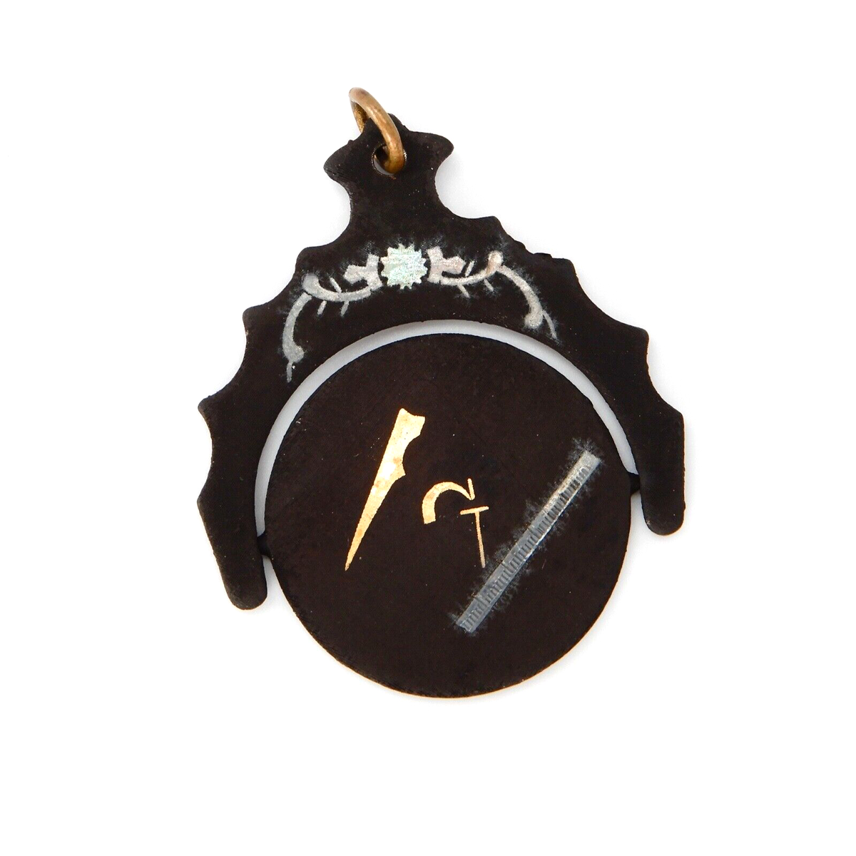 アンティーク雑貨 FREEMASON SPINNING WATCH FOB Antique Masonic Freemasons Watch Fob Spinner Gold Silver Detail