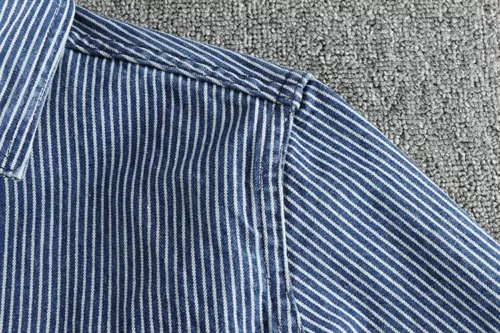 Garngefärbt Streifen Stoff gewaschen Retro Workwear Jeanshemd Herren Freizeithemd - - Bild 13 von 21