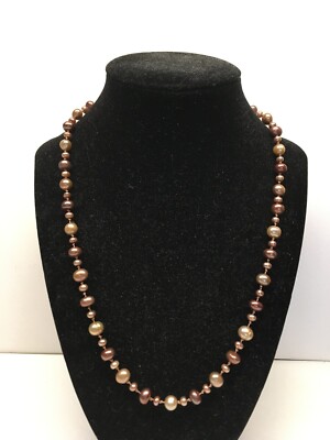Vintage 925 Sterling Silver Multi Color Different Size Pearl Necklace 19  to 20 