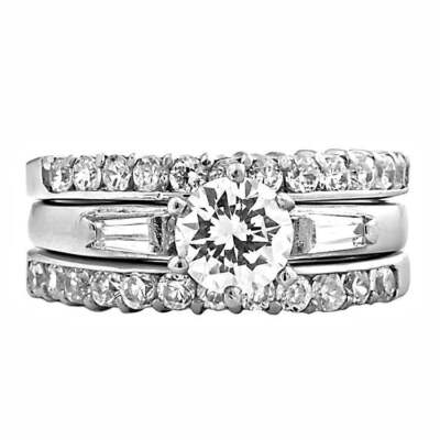 Morgana: 2.5ct 3 Piece Stacked Ice on Fire CZ Steel Wedding Ring Set