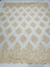 Peach Lace Fabric - by yard - Corded Flower Embroider With Sequins On a Mesh