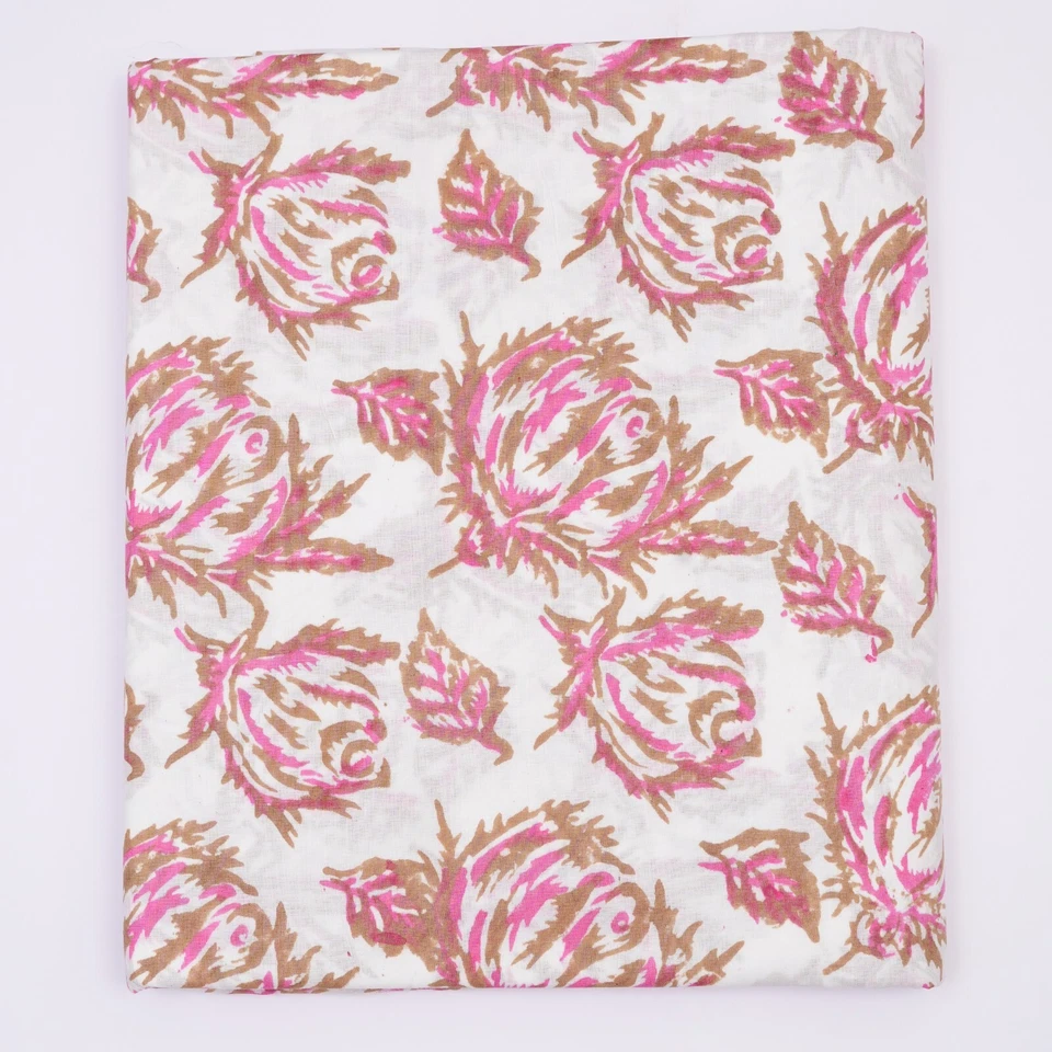 5 Yards Hand Block Print Fabric Pure Cotton Indian Natural Bagru Print Fabric - Image 3 of 4