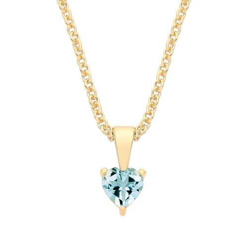 9ct Yellow Gold Natural Aquamarine Heart Solitaire Pendant + 18" Chain - March - Picture 7 of 7