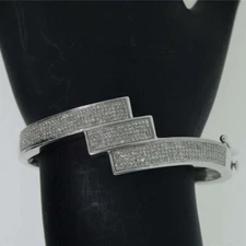 1.35 Ctw Natural Moissanite 14K White Gold Plated Bangle Link Women's Bracelets