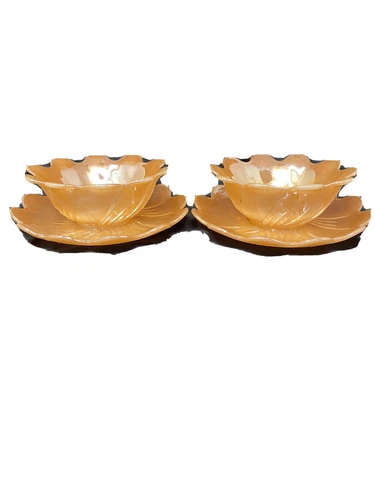 Set Of 2 VINTAGE, FIRE KING SERVING BOWL ON A PLATE, ORANGE LUSTER WARE, RARE