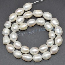 White 11-12mm Natural South Sea Freshwater Baroque Rice Pearl Loose Beads 15''
