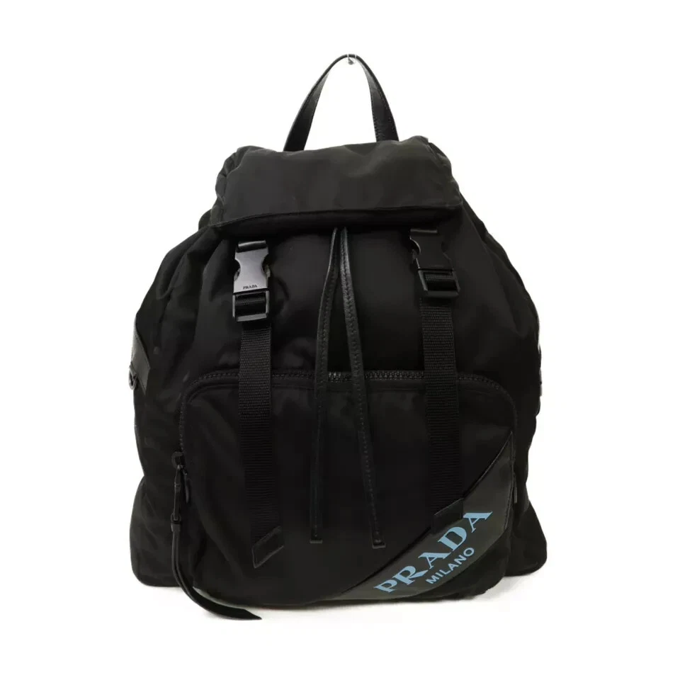 PRADA MILANO Logo Tessuto Strawing Backpack Nylon Leather BK SHW Italy PRADA Tessuto Backpack Black Bags & Handbags for Women for  main image 3