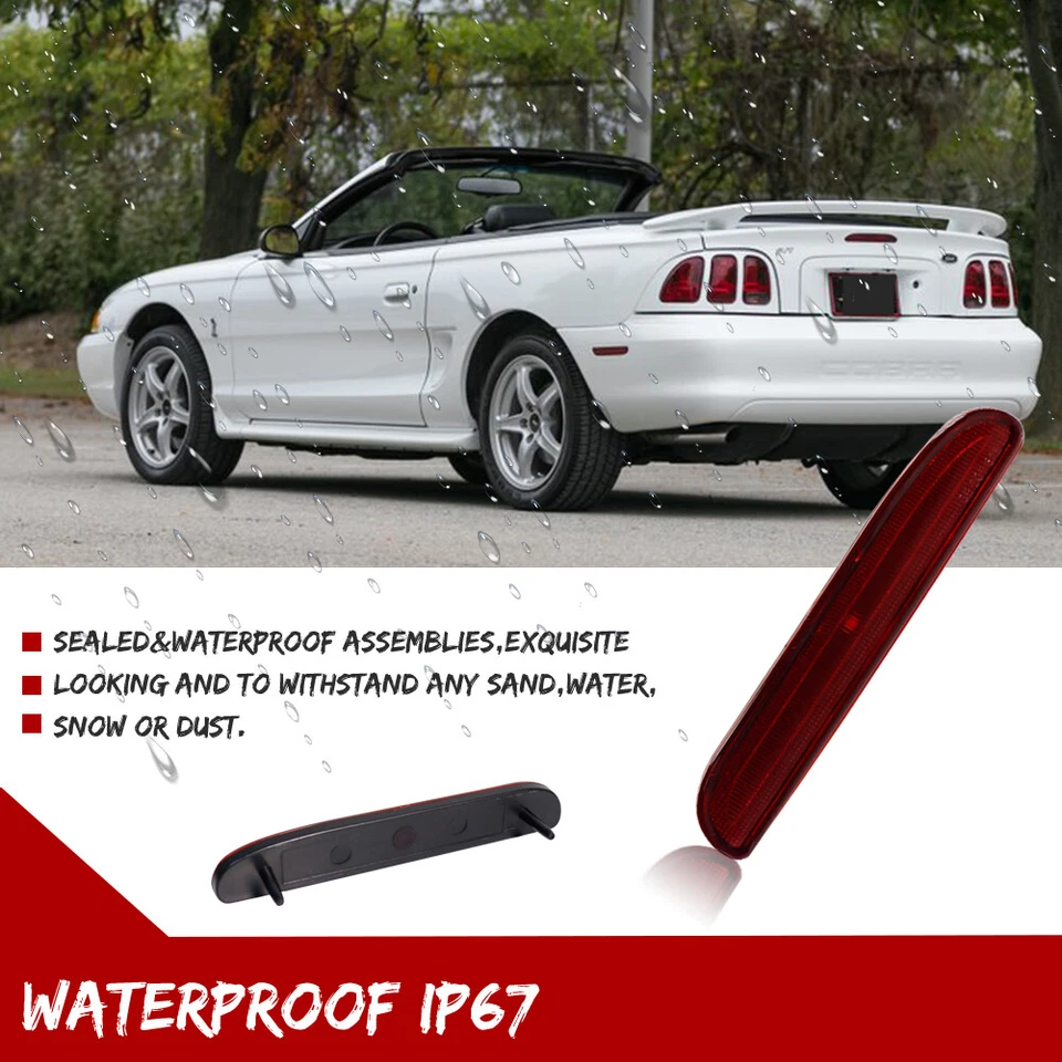 Par de tampa de luz de sinalização marcador lateral traseiro vermelho para 1994-1998 Ford Mustang - Imagem 3 de 4