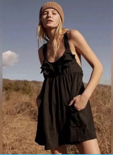 NWT Free People FP Beach The Valley - Mini Black  Cotton Dress - Size S
