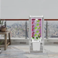 30-Pot Vertical Hydroponic Tower System Set with LED Lighting & Auto-Watering