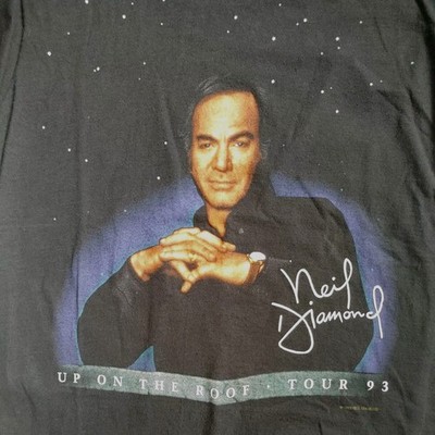 Vtg Neil Diamond Shirt Medium Black Up On A Roof Tour Concert 90s Music USA S/S