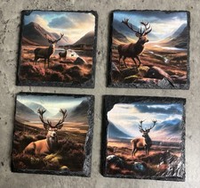 Gorgeous Handmade Decoupage  Stag Slate Coasters Set of 4 Coasters