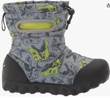 Bogs Kids B Moc Snow Boot, Cool Dinos Print - Gray, 4 Big Kid